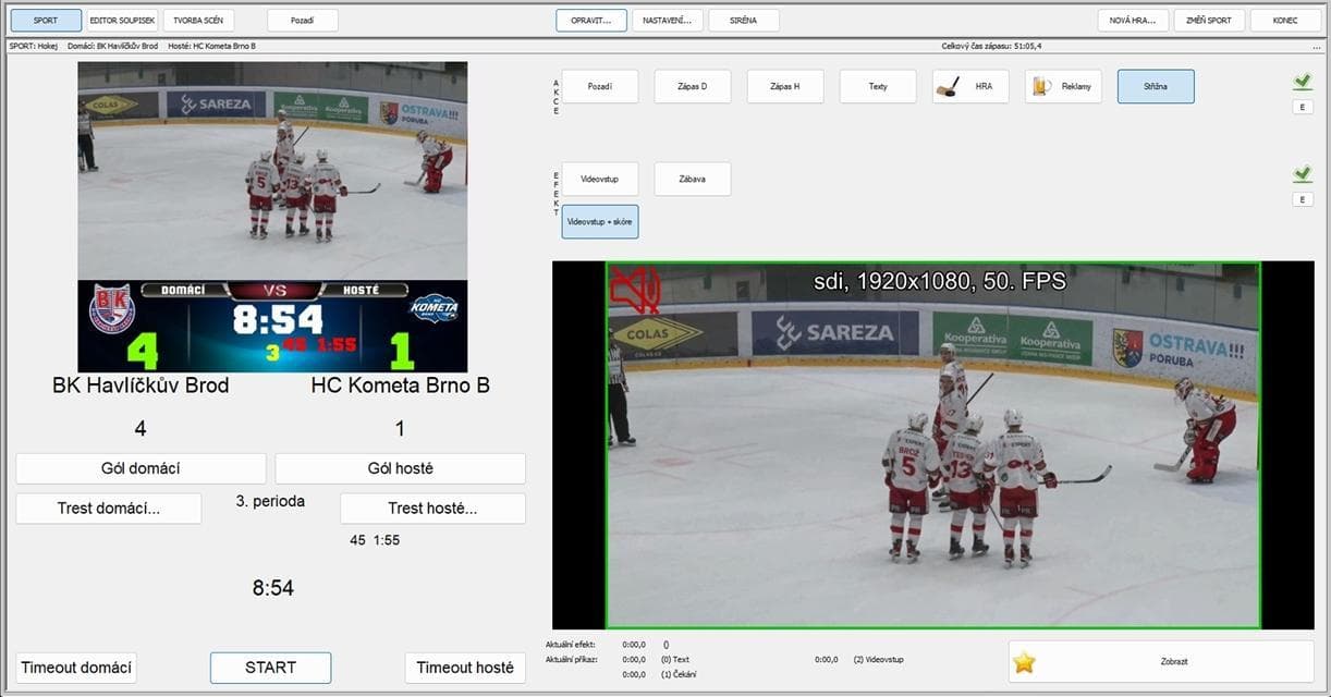 Hokej + live SDI video vstup